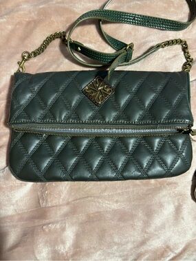 Vera Wang Quilted Forest Green Leather Crossbody with Chain Strap